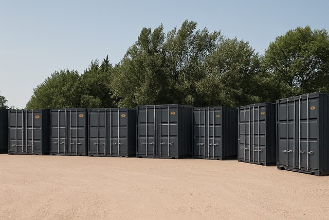 Storage containers in a long row